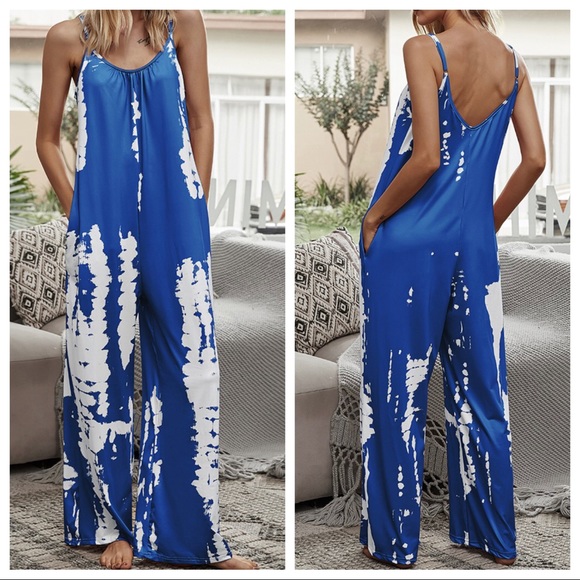 Boho Chic tie dye sleeveless wide leg jumpsuit - Picture 4 of 5